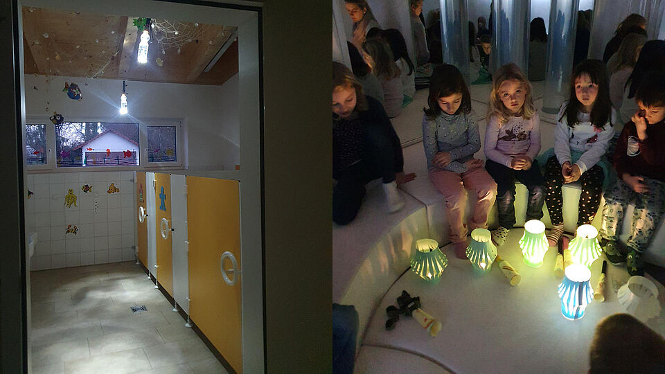 Kinder mit selbst gebauten Lichtquellen ohne Strom
